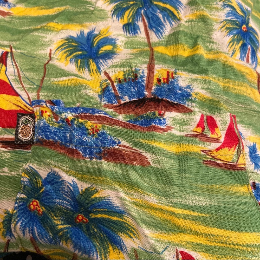 Pineapple Connection Vintage Hawaiian Green Print Shirt Size Large - Picture 6 of 7